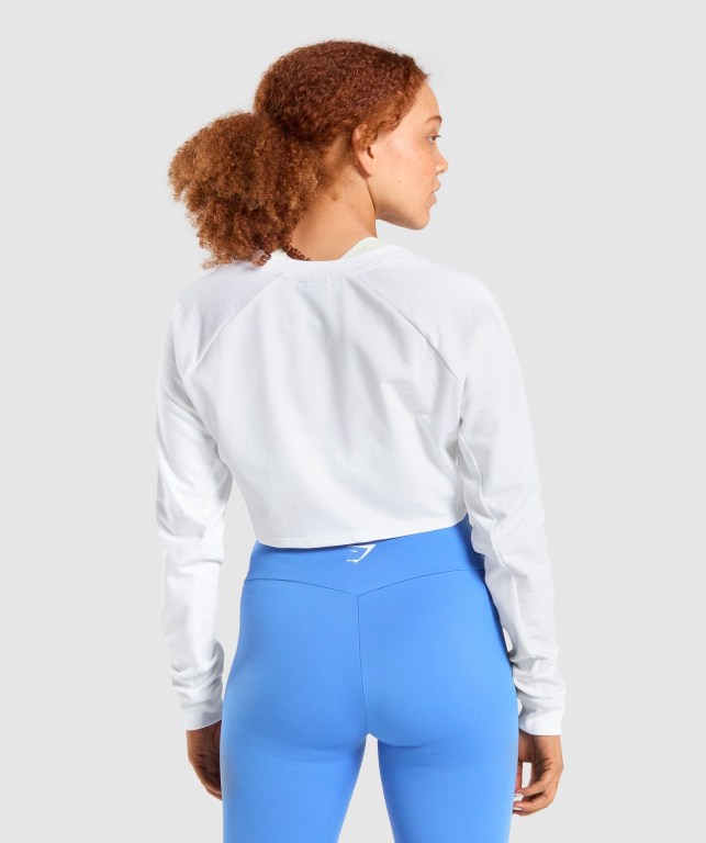 Gymshark Training Cropped Sweater Women's Hoodies White | UAE-90LPVT