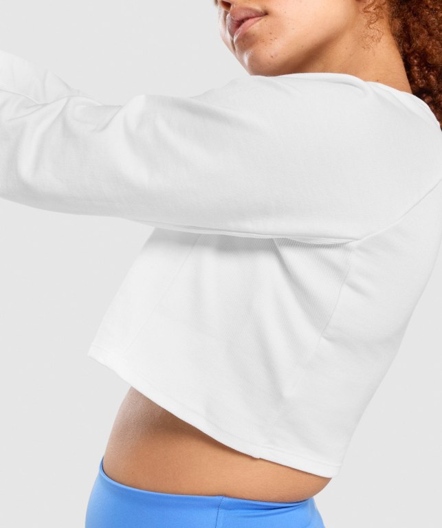 Gymshark Training Cropped Sweater Women's Hoodies White | UAE-90LPVT