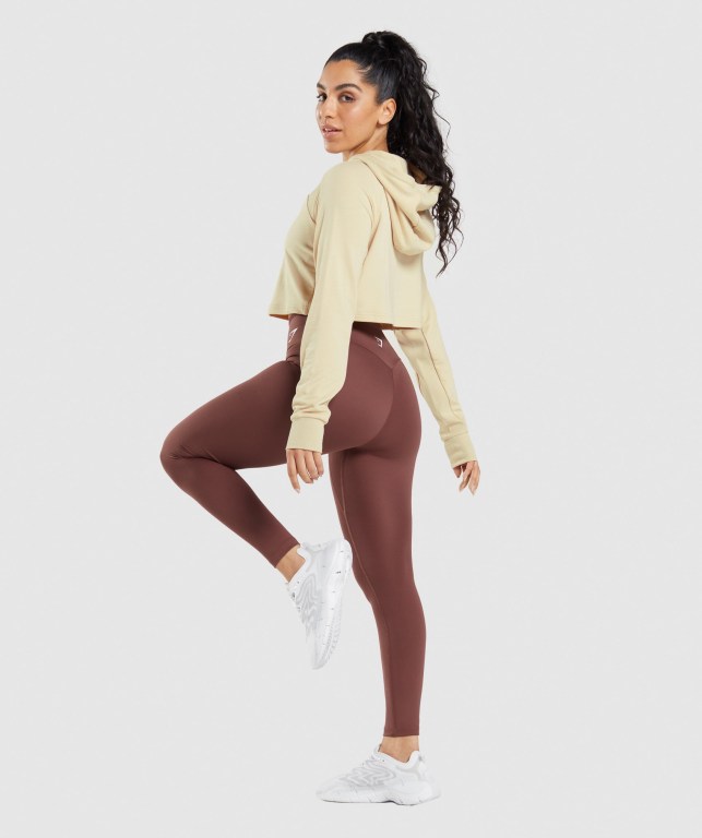 Gymshark Training Cropped Women's Hoodies Light Yellow Brown | UAE-12MKHP