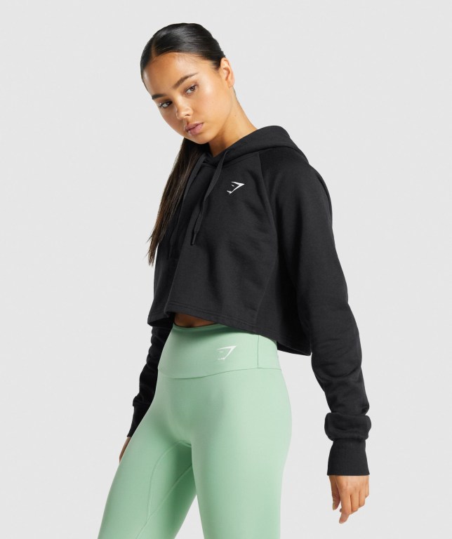 Gymshark Training Cropped Women's Hoodies Black | UAE-16BSLI