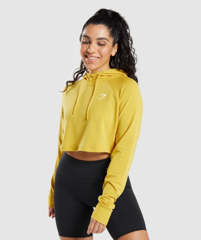 Gymshark Training Cropped Women\'s Hoodies Yellow | UAE-45OLDQ