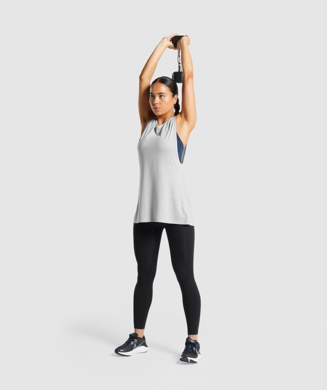 Gymshark Training Drop Arm Women's Tank Tops Light Grey | UAE-03ZFMN