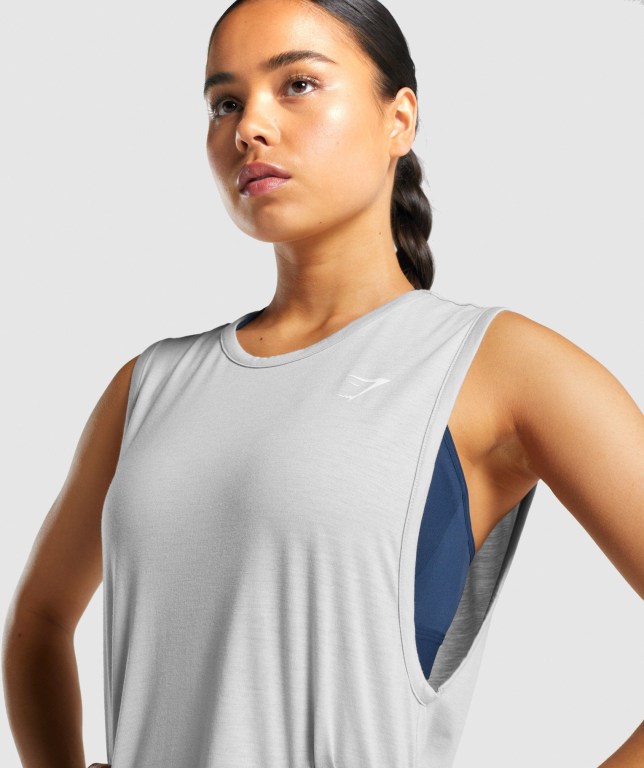 Gymshark Training Drop Arm Women's Tank Tops Light Grey | UAE-03ZFMN