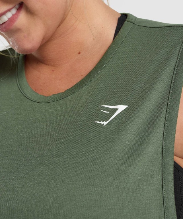 Gymshark Training Drop Arm Women's Tank Tops Green | UAE-91OPRM