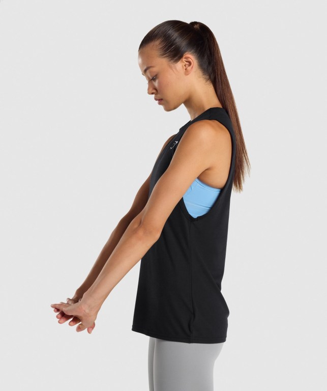 Gymshark Training Drop Arm Women's Tank Tops Black | UAE-98DXPA