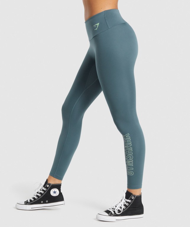 Gymshark Training Graphic High Waisted Women's Leggings Turquoise | UAE-71OIST