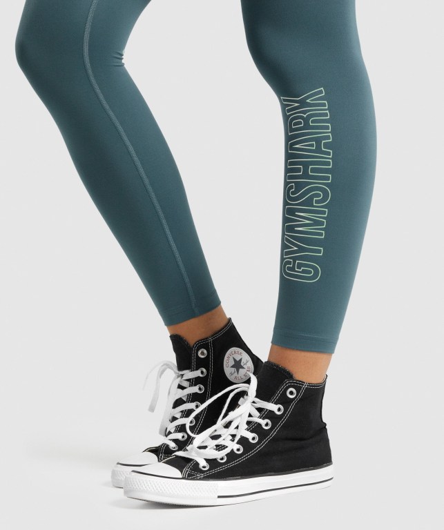 Gymshark Training Graphic High Waisted Women's Leggings Turquoise | UAE-71OIST