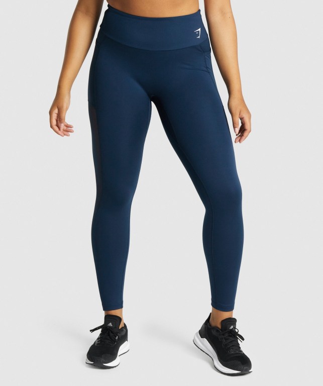 Gymshark Training Mesh Pocket High Waisted Women's Leggings Navy | UAE-34NWBQ