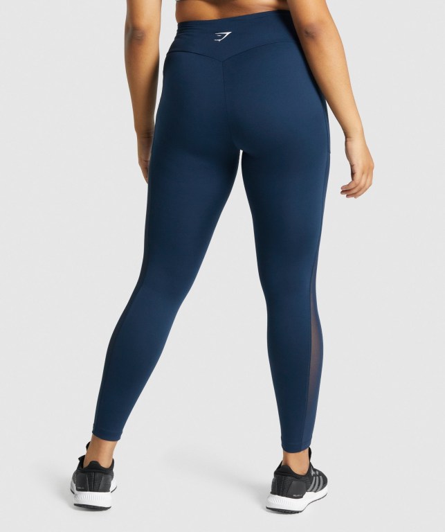 Gymshark Training Mesh Pocket High Waisted Women's Leggings Navy | UAE-34NWBQ