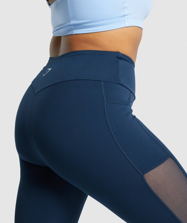 Gymshark Training Mesh Pocket High Waisted Women's Leggings Navy | UAE-34NWBQ