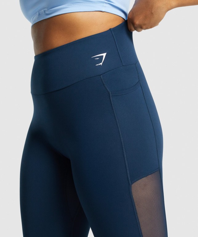 Gymshark Training Mesh Pocket High Waisted Women's Leggings Navy | UAE-34NWBQ