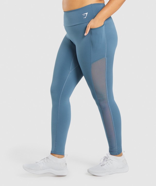 Gymshark Training Mesh Pocket High Waisted Women's Leggings Turquoise | UAE-67SHAX