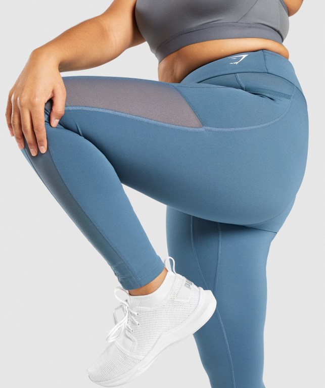 Gymshark Training Mesh Pocket High Waisted Women's Leggings Turquoise | UAE-67SHAX