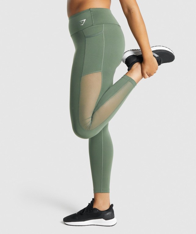 Gymshark Training Mesh Pocket High Waisted Women's Leggings Green | UAE-82VMXA