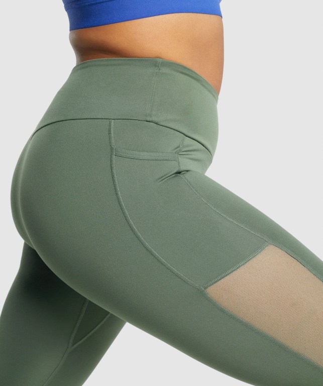 Gymshark Training Mesh Pocket High Waisted Women's Leggings Green | UAE-82VMXA