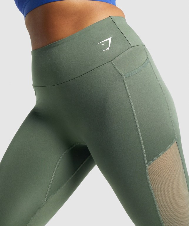 Gymshark Training Mesh Pocket High Waisted Women's Leggings Green | UAE-82VMXA