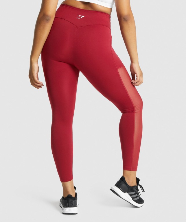 Gymshark Training Mesh Pocket High Waisted Women's Leggings Burgundy | UAE-92VPMG