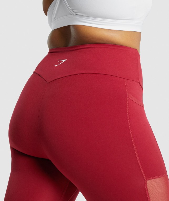 Gymshark Training Mesh Pocket High Waisted Women's Leggings Burgundy | UAE-92VPMG