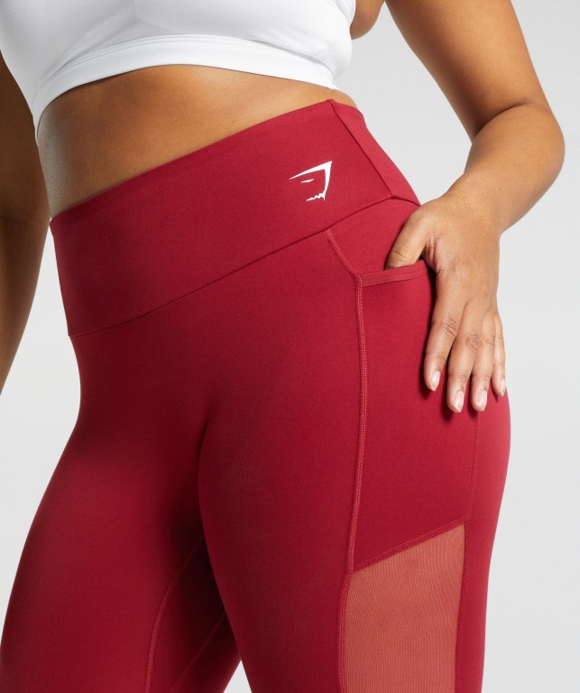 Gymshark Training Mesh Pocket High Waisted Women's Leggings Burgundy | UAE-92VPMG