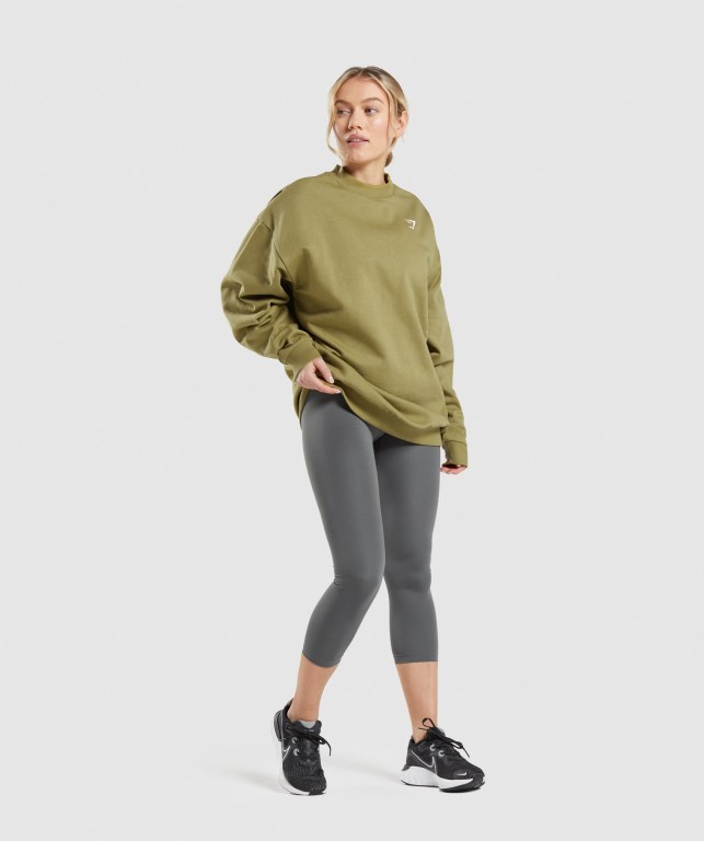 Gymshark Training Oversized Sweatshirt Women's Hoodies Green | UAE-80OEDT