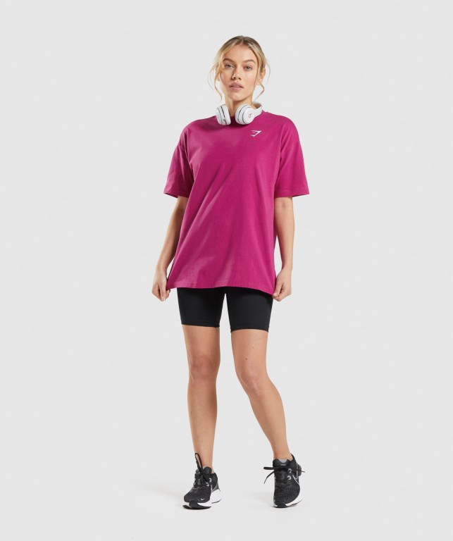 Gymshark Training Oversized Women's T Shirts Pink | UAE-09FXNU