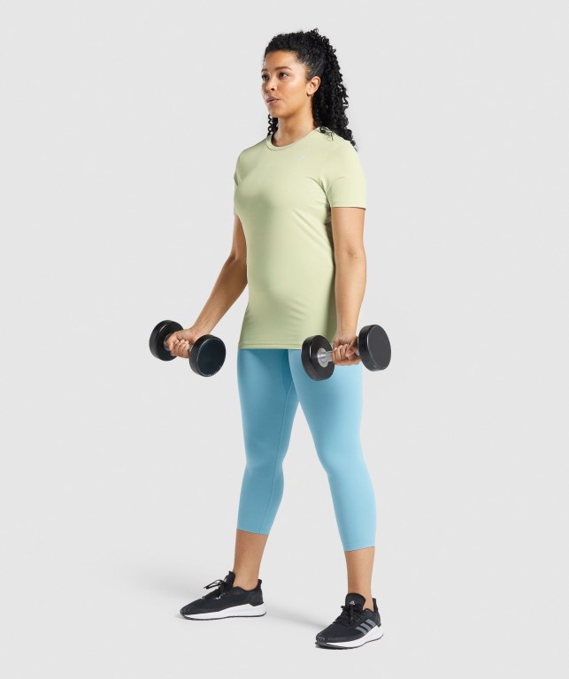 Gymshark Training Women's T Shirts Light Green | UAE-70DUFI