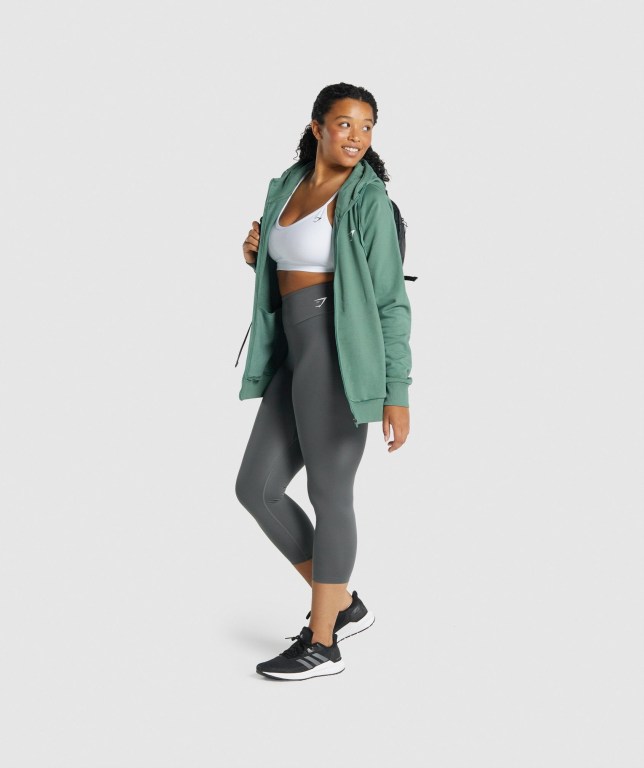 Gymshark Training Zip Up Women's Hoodies Green | UAE-62ZKOQ