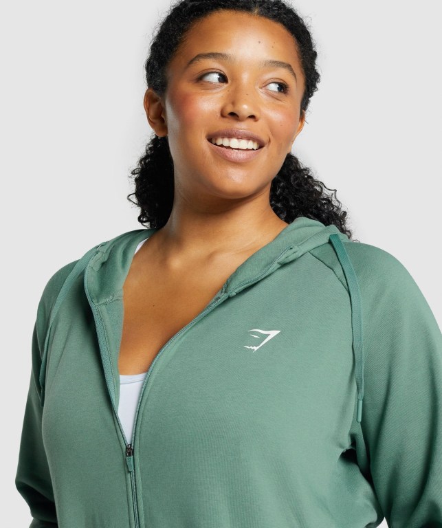 Gymshark Training Zip Up Women's Hoodies Green | UAE-62ZKOQ