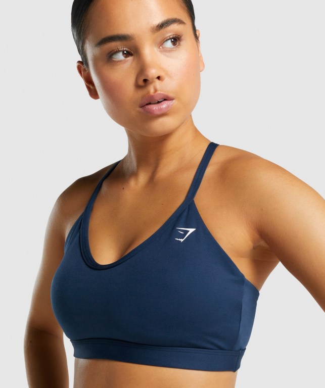 Gymshark V Neck Training Women's Sports Bra Navy | UAE-09XYWV