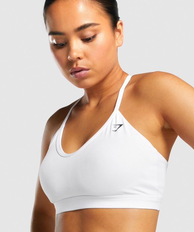 Gymshark V Neck Training Women's Sports Bra White | UAE-29PFCW