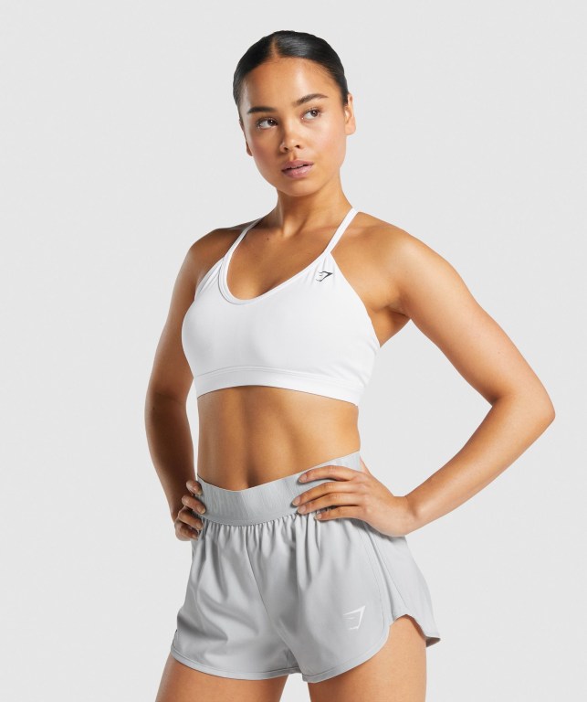 Gymshark V Neck Training Women\'s Sports Bra White | UAE-29PFCW