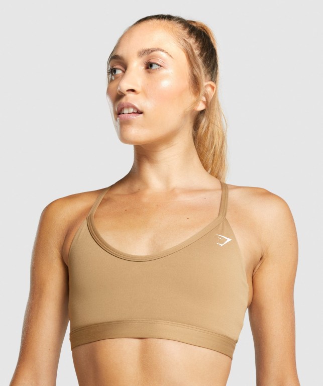 Gymshark V Neck Training Women's Sports Bra Light Brown | UAE-87OBJX