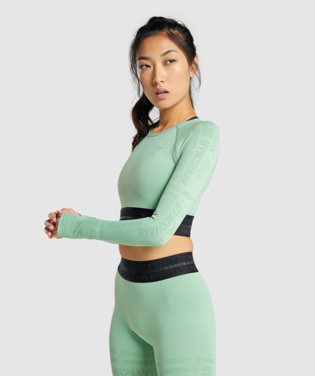 Gymshark Vision Crop Top Women's Sweatshirts Green | UAE-36BSFZ