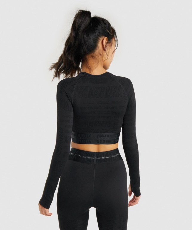 Gymshark Vision Crop Top Women's Sweatshirts Black | UAE-48JKRA