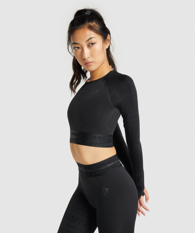 Gymshark Vision Crop Top Women's Sweatshirts Black | UAE-48JKRA