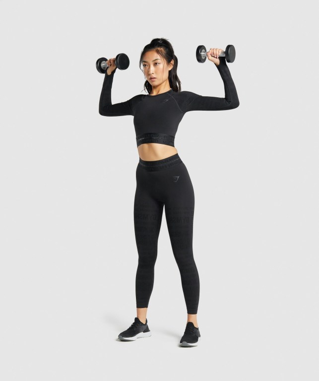 Gymshark Vision Crop Top Women's Sweatshirts Black | UAE-48JKRA