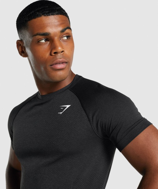 Gymshark Vital Light Seamless Men's T Shirts Black | UAE-67XDVC