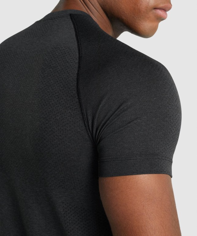 Gymshark Vital Light Seamless Men's T Shirts Black | UAE-67XDVC