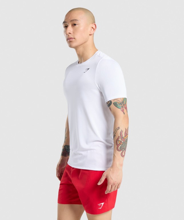 Gymshark Vital Men's T Shirts White | UAE-56GEBI