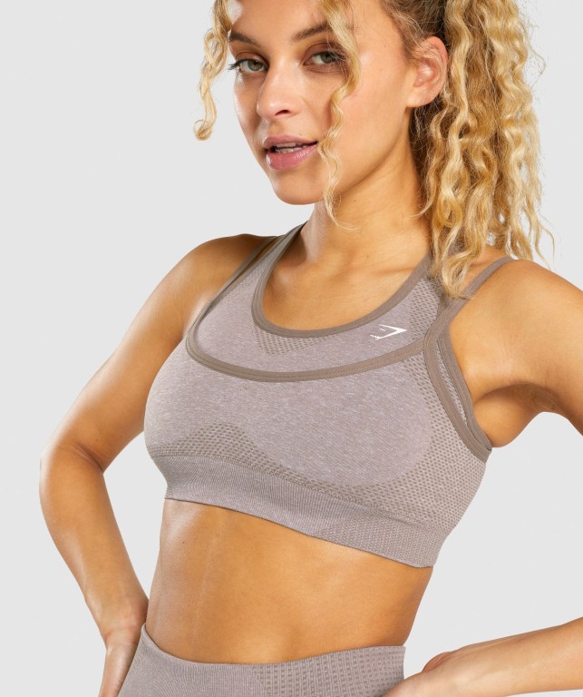 Gymshark Vital Rise Seamless Women's Sports Bra Grey Brown | UAE-28DSRE