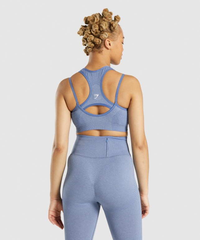 Gymshark Vital Rise Seamless Women's Sports Bra Blue | UAE-79IBOC