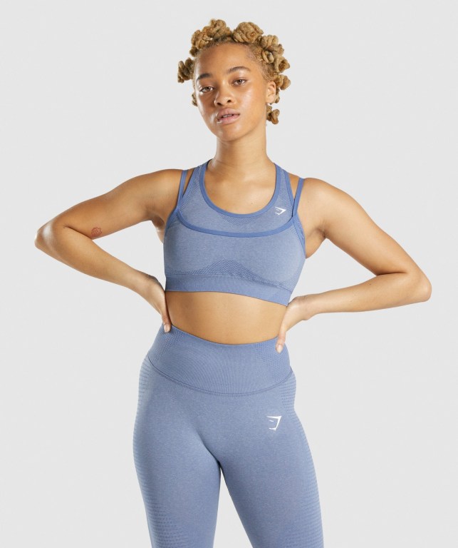 Gymshark Vital Rise Seamless Women\'s Sports Bra Blue | UAE-79IBOC