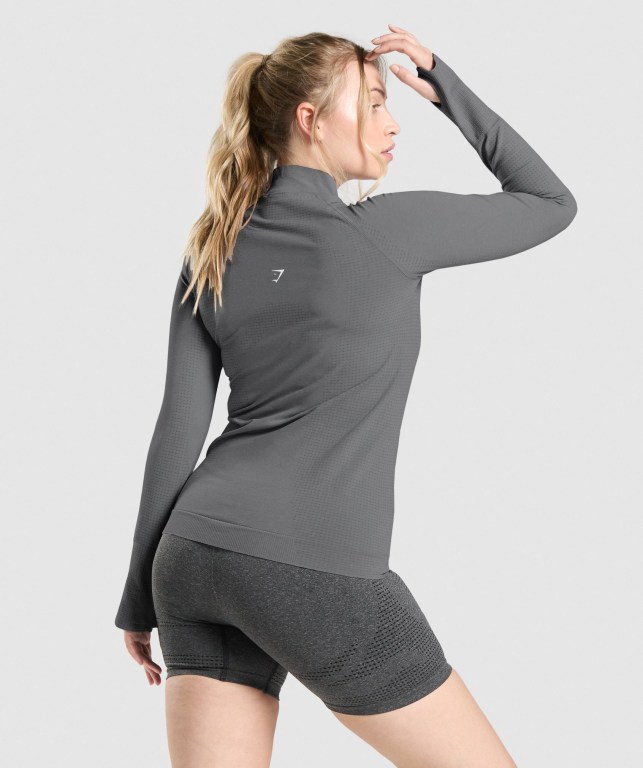 Gymshark Vital Seamless 2.0 1/2 Zip Women's Hoodies Grey | UAE-41RHGX