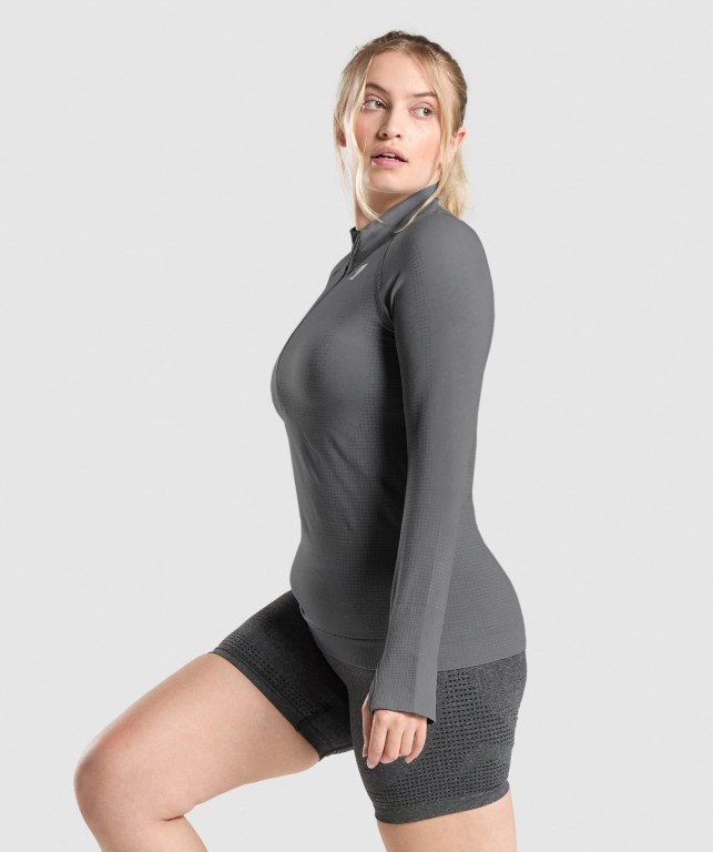 Gymshark Vital Seamless 2.0 1/2 Zip Women's Hoodies Grey | UAE-41RHGX