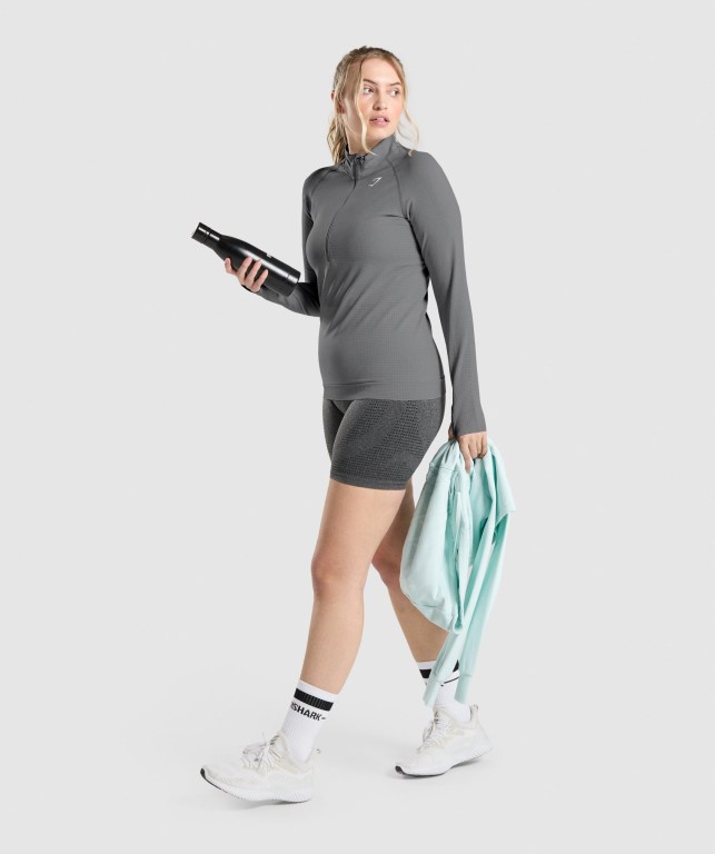 Gymshark Vital Seamless 2.0 1/2 Zip Women's Hoodies Grey | UAE-41RHGX