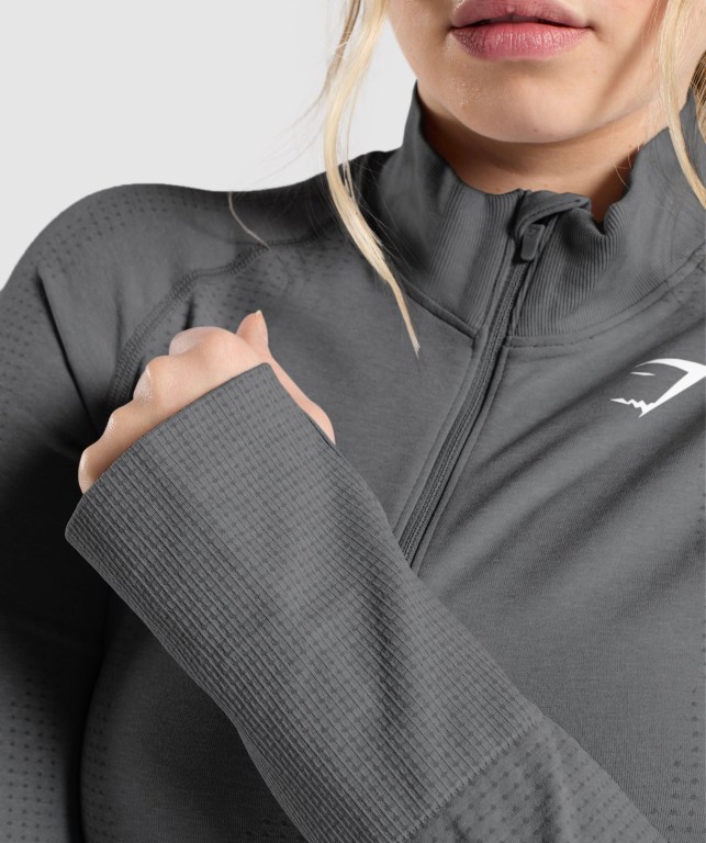 Gymshark Vital Seamless 2.0 1/2 Zip Women's Hoodies Grey | UAE-41RHGX