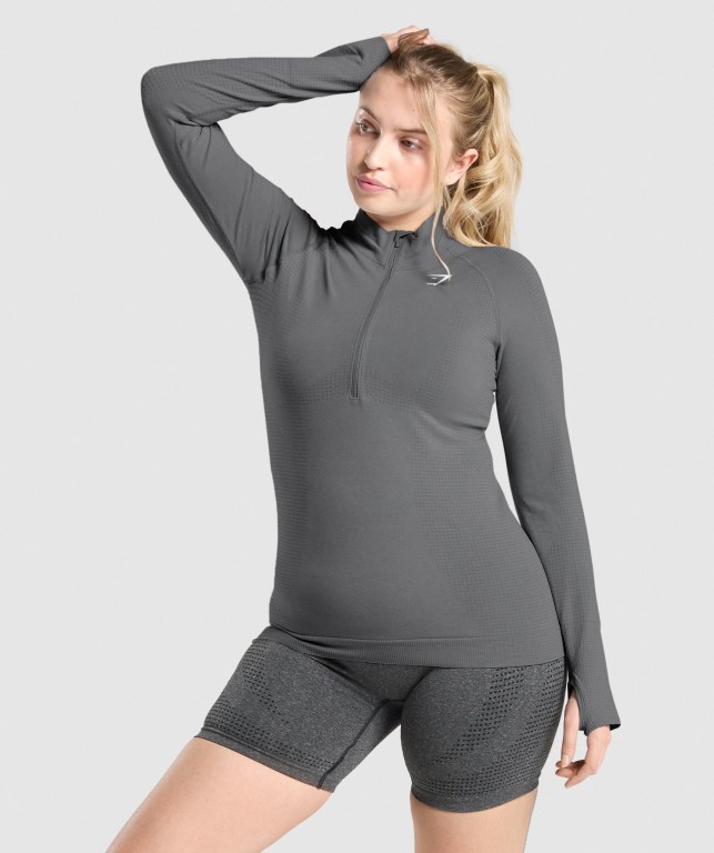 Gymshark Vital Seamless 2.0 1/2 Zip Women\'s Hoodies Grey | UAE-41RHGX