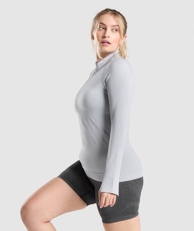 Gymshark Vital Seamless 2.0 1/2 Zip Women's Hoodies Light Grey | UAE-50FVTN