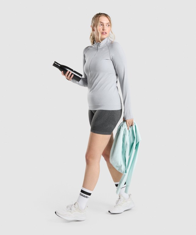 Gymshark Vital Seamless 2.0 1/2 Zip Women's Hoodies Light Grey | UAE-50FVTN