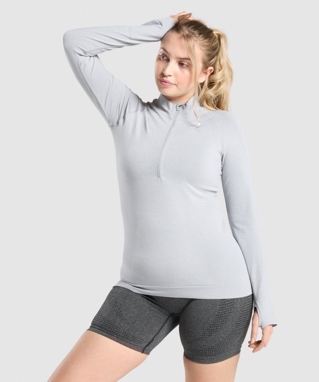 Gymshark Vital Seamless 2.0 1/2 Zip Women\'s Hoodies Light Grey | UAE-50FVTN